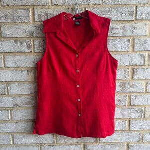 Carole Little 100% Linen Sleeveless Button Front Split Back Shirt Women's Size M